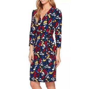 Anne Klein Multicolor Abstract Print Wrap Dress Medium midi long sleeve sheath